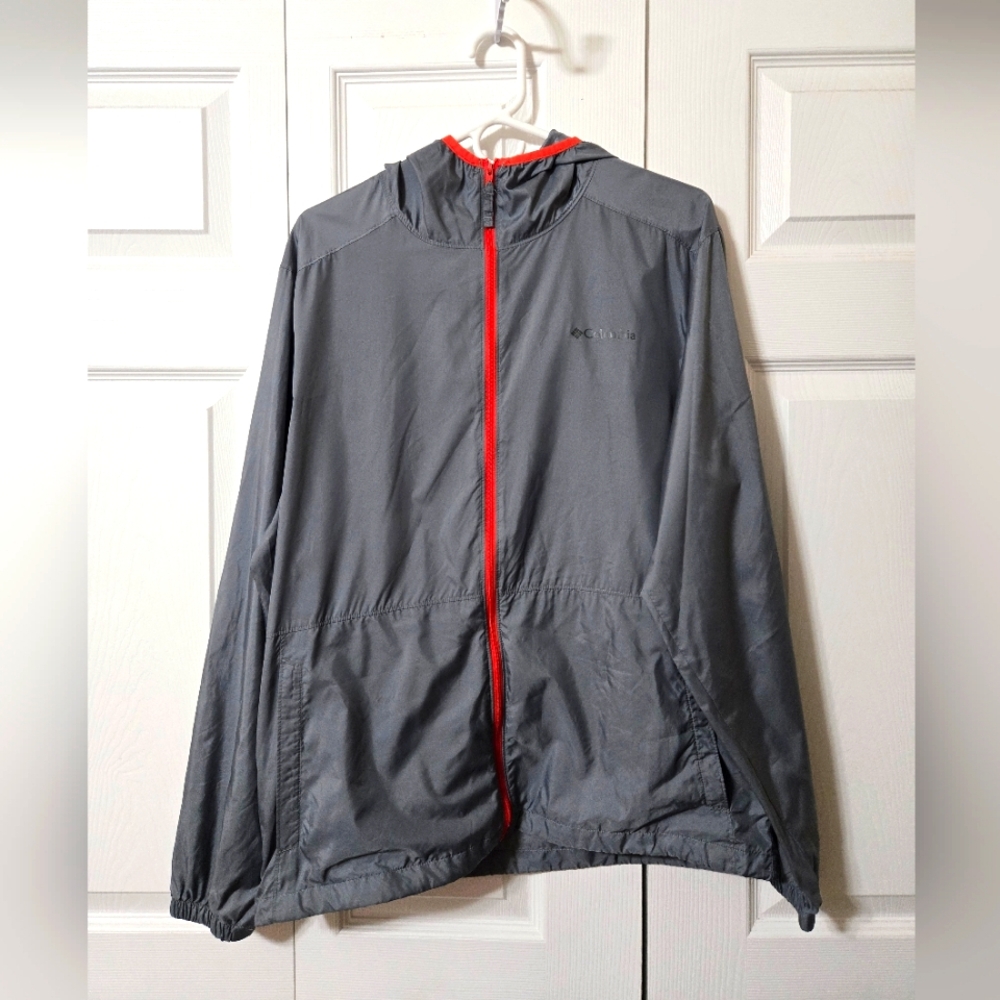 Gray ZipUp Lightweight Windbreaker Hooded Athletic Jacket, Size Medium,